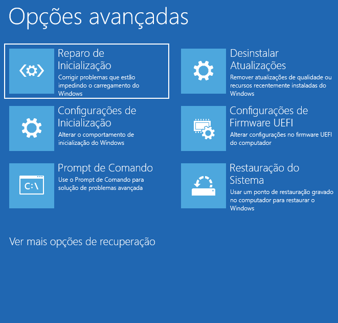 Reparo de inicializacao do Windows