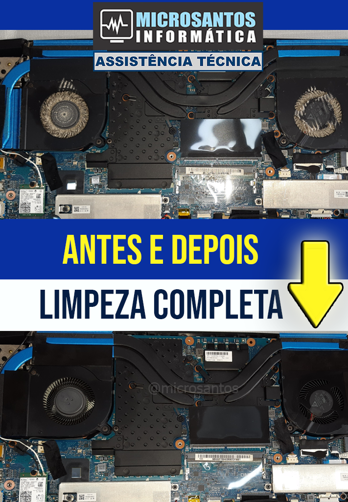 Antes e Depois da limpeza profissional de notebook Gamer